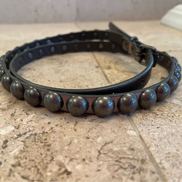 Metal stud metallic leather skinny belt 39”. Heavy duty unique preowned. - Picture 3 of 6